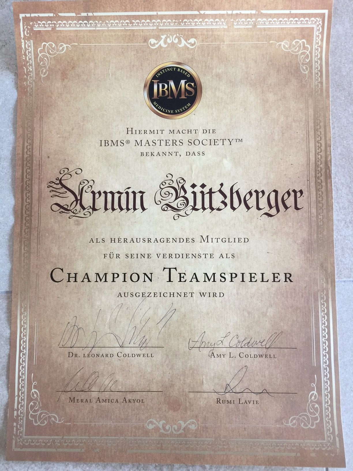 Armin Bützberger, Champion Teamspieler & Masters Society Mitglied